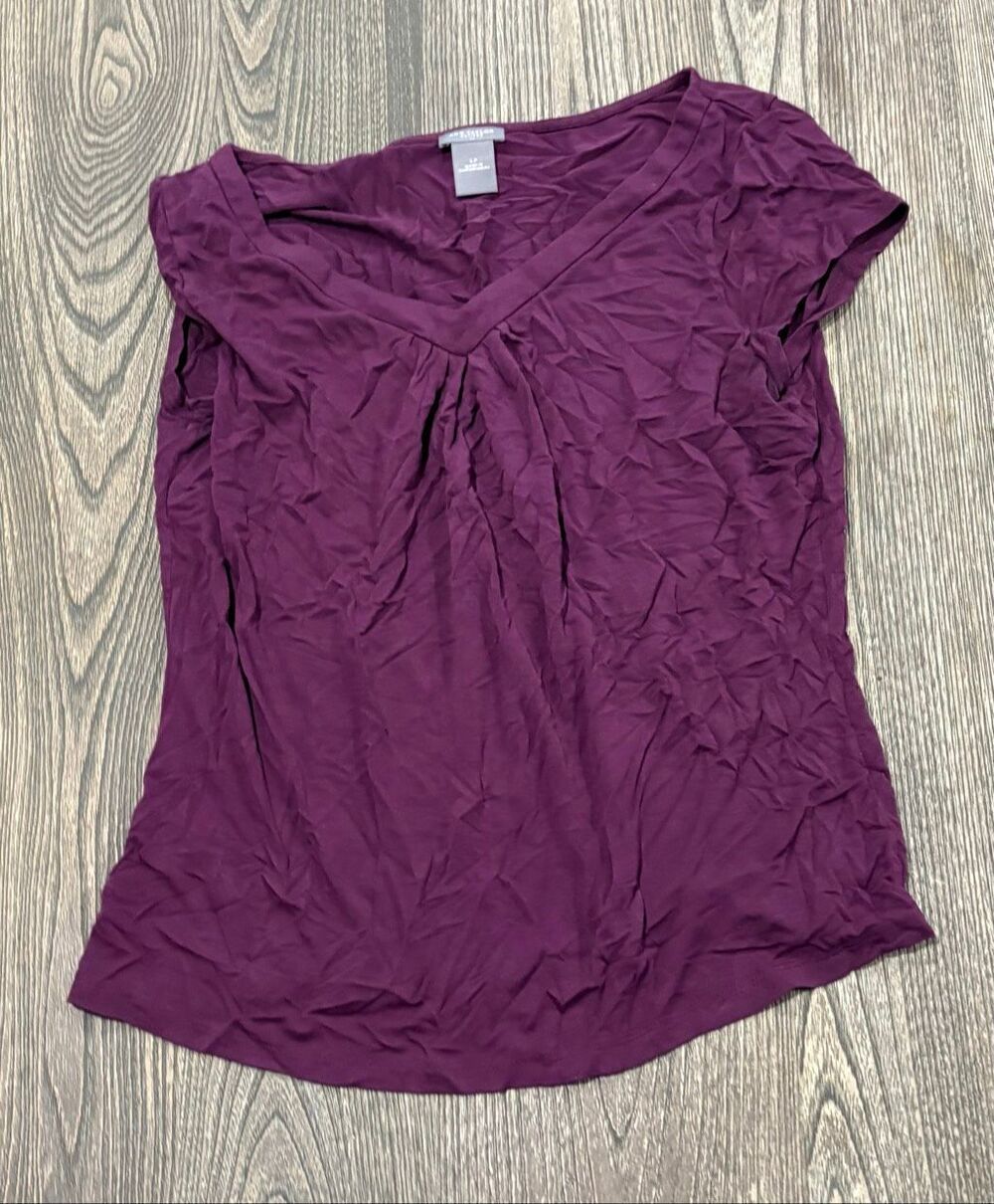 Ann Taylor Petites Womens Top V-Neck Pleated Front Pullover Purple Size LP
